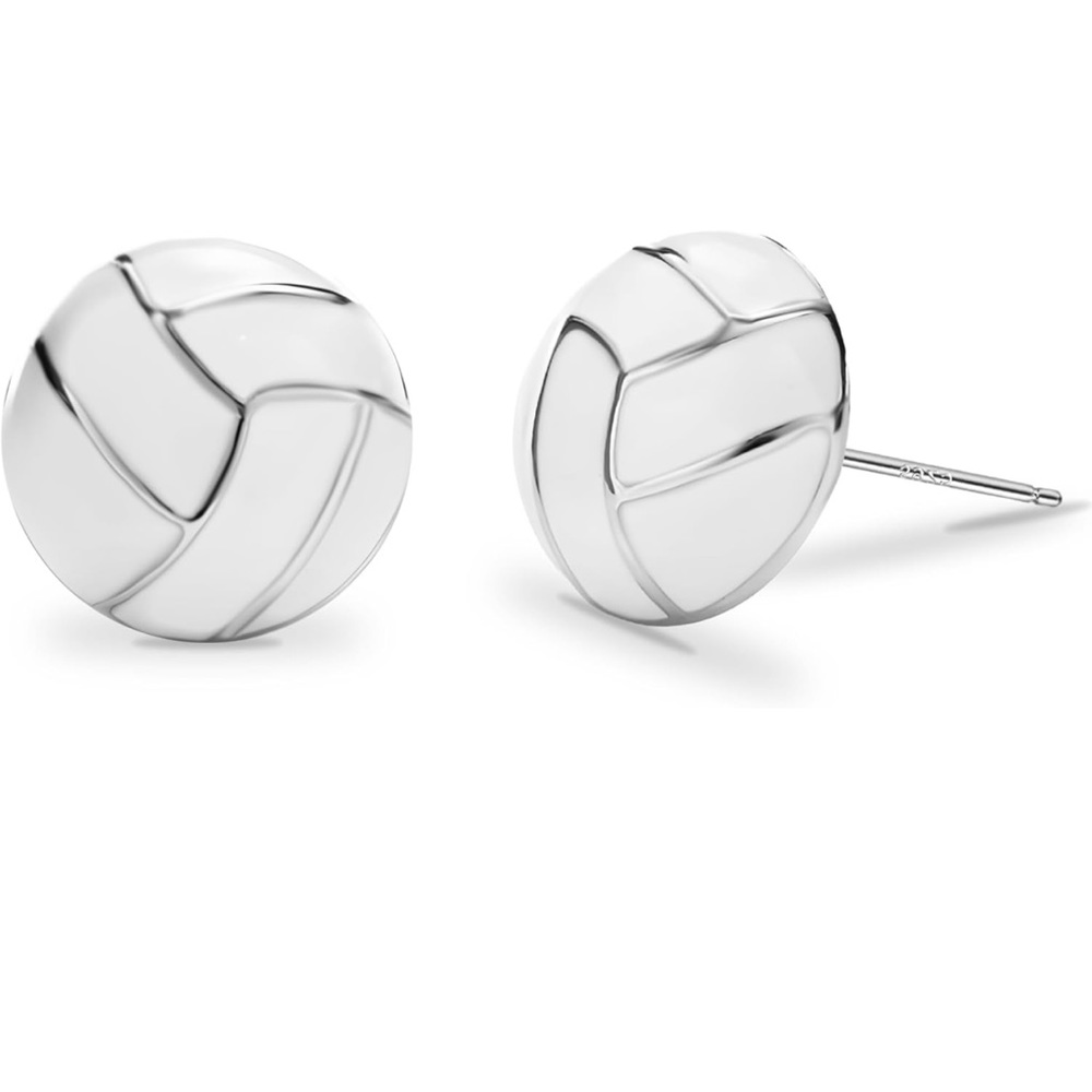 Volleyball Enamel Stud Earrings Sterling NEW‎